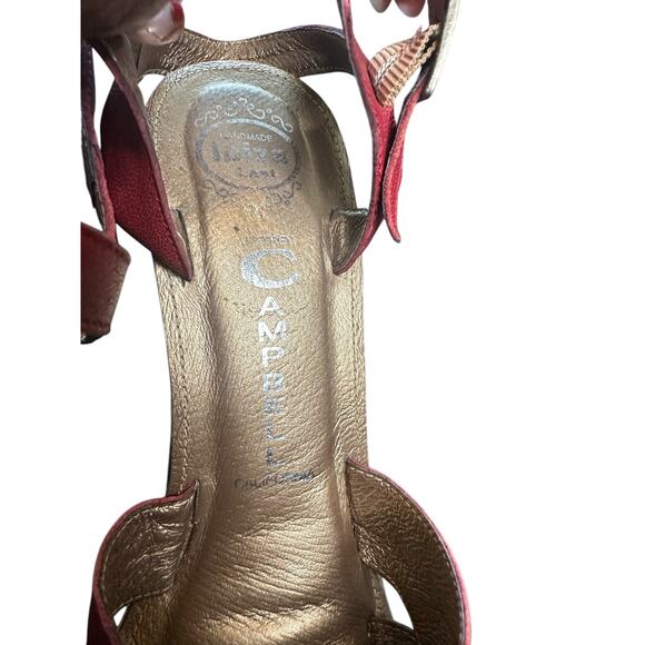 Jeffrey Campbell Red Leather Buckle Closure Block Heel Open Toe Sandals Size 9 - Picture 7 of 11